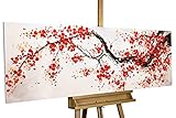 lienzos xxl blanco El cuadro acrílico 'Cherrytree Alley' en el tamaño 150x50cm es una obra de arte moderno pintada a mano con el motivo 'cerezo en flor árbol rojo flores'. No es una impresión de poco valor, puede sentir la intensa textura de los colores acrílicos.