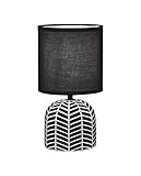 IB Lámpara de Mesa Moderna, Base Cerámica con Patrón Espiga, Pantalla Negra, 27 cm Alto