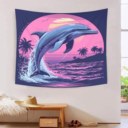 Tapiz de pared de delfines para un salón relajante: decoración VZOMANLEX 150x200