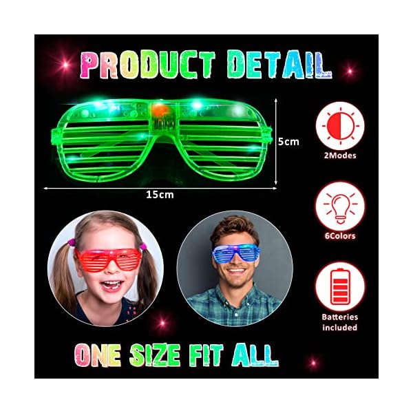 72 pairs of led glasses 6 colors light up glasses shutter shades glow in the dark glasses neon rave flashing sunglasses for adults kids glow in dark party favors supplies - image 4