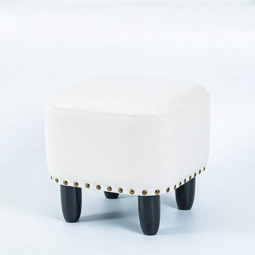 Repose-pieds en cuir blanc design scandinave bois pour salon