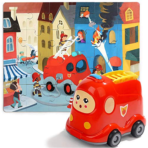 Nene Toys - Puzzle infantil de madeira carro de brinquedo para meninos e meninas de 2 3 4 anos - jogo de quebra-cabeças educativo que desenvolve capacidades cognitivas em fase pré-escolar [bombeiro]