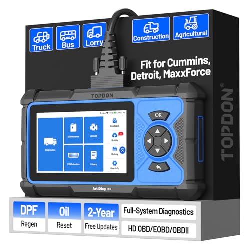 TOPDON ArtiDiag HD Heavy Duty Truck Scanner & Semi Truck Scanner, Heavy Duty Diagnostic Tool & Diesel Scan Tool, 10 Services DPF Regen, Oil/Speed Limit Reset, HD OBD/EOBD, 2 Yr Updates