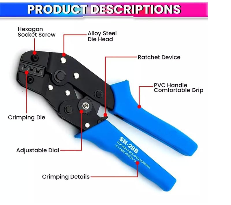 Image of COMTECH SN28B Electric Crimping tool Dupont Pin Socket Terminal 18-28 AWG (0.1-1.0mm ) For JST-SM Terminal Ratchet Crimper cable For 2.54mm 3.96mm KF2510 Connector plier tool Electric Wires