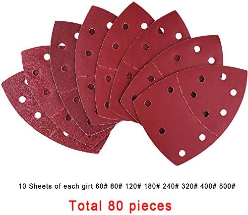 SIQUK 80 Pieces Sanding Pads Mouse Sanding Sheets Hook and Loop Assorted 60/80/ 120/180/ 240/320/ 400/800 Grits, Fit Bosch Multi-Sander PSM 100A, PSM 200 AES, PSM 18 and All Oscillating Multi-Tool