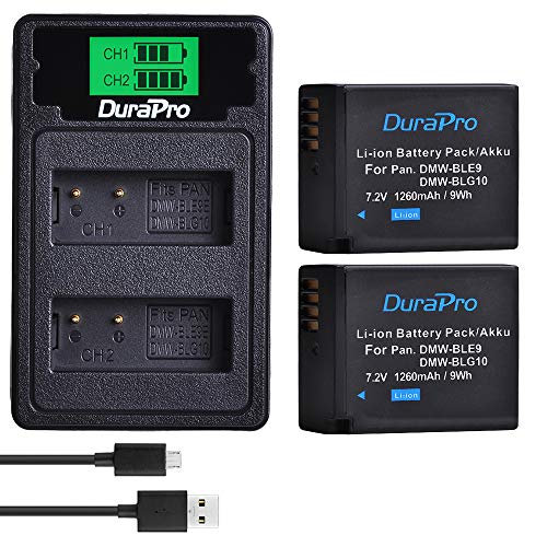 DuraPro 2Pcs DMW-BLG10 DMW BLG10 BLG10e BLE9 Battery + LED Built-in USB Dual Charger for Panasonic Lumix DMC-GF3, DMC-GF5, DMC-GF6, DMC-GX7, DMC-GX85, DMC-LX100, DMC-ZS60, DMC-ZS100 Digital Cameras