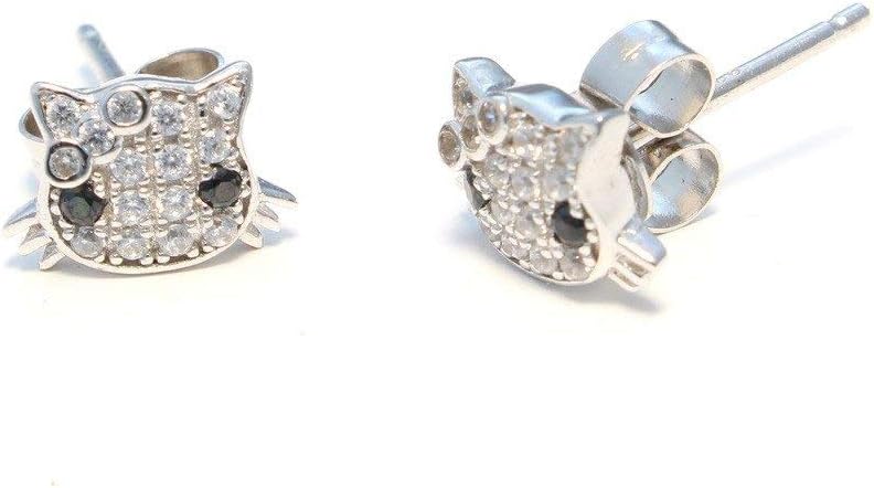 Cute Hello Kitty Style Silver Stud Earrings