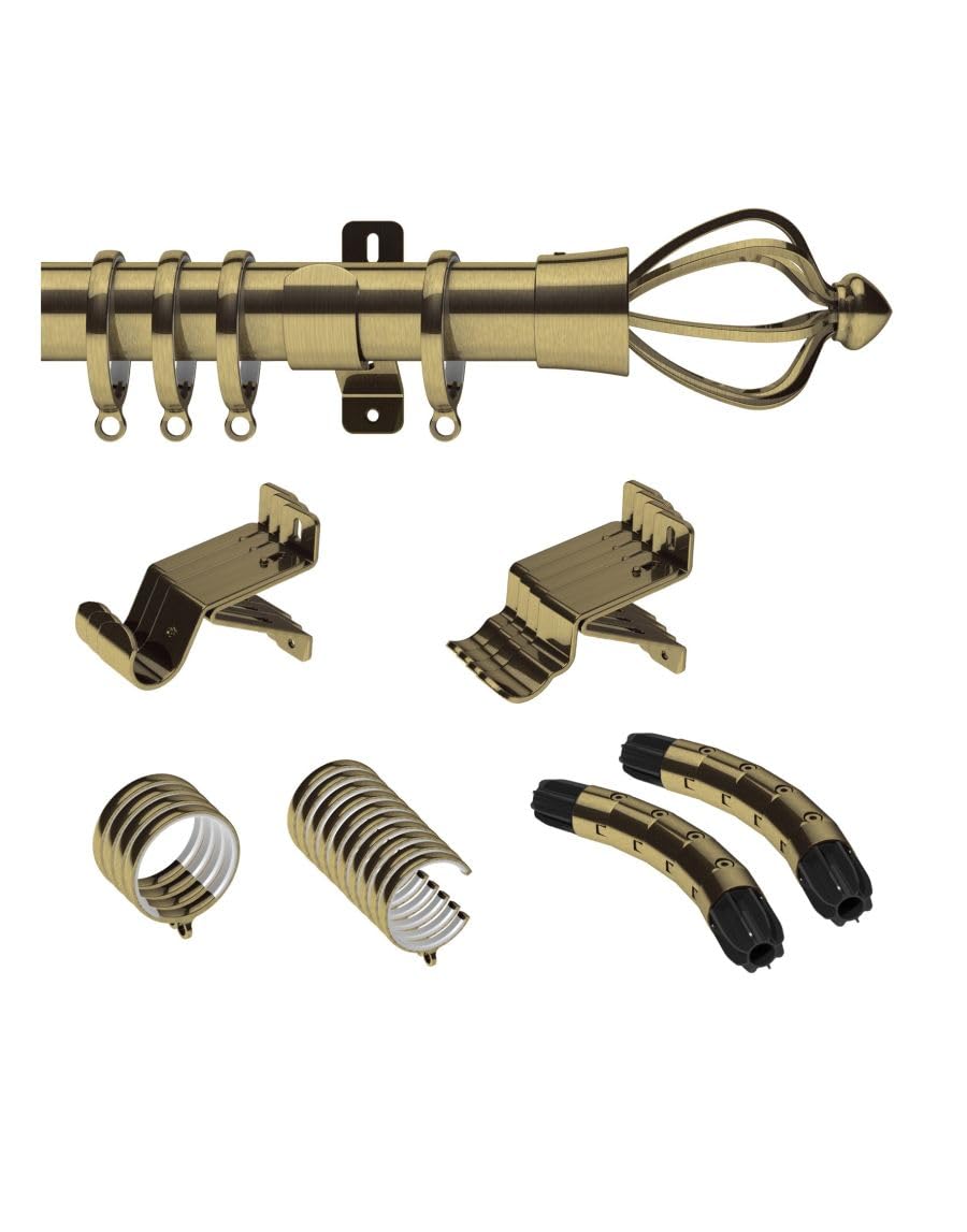 Swish Antique Brass Design Studio 28Mm Bay Window Curtain Pole Set Kit 5M, 500Cm, Consort Finial