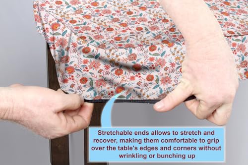 Image of The Furnishing Tree Elastic Cotton Square Dining Table Cover 44x44 in Inches Floral Multicolor on offwhite Base