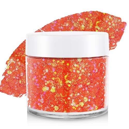 Paminify Orange Face Hair Glitter Cheer Holographic Orange Body Glitter for Netherlands Fans Rave Music Carnival Festival Singer Concert Accessories for Women Halloween Cosplay Shimmer Makeup
