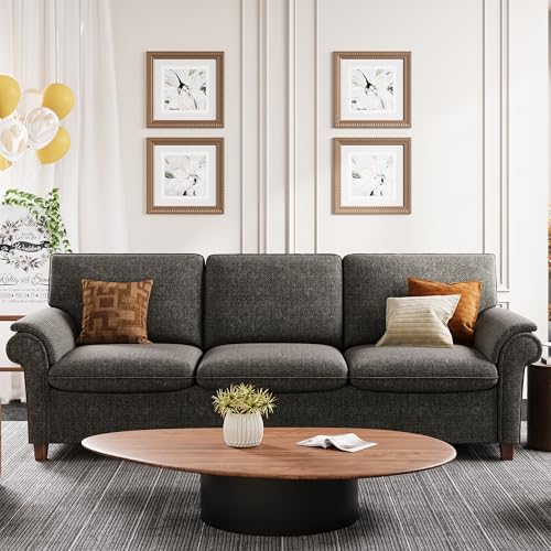 LIKIMIO 89-Inch Comfy Sofa Couch with USP Port, Extra Deep Seats - Modern Gray Chenille 3-Seater for Living Room or Apartment