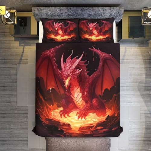 Parure de lit dragon 3 pièces anti-glisse avec housse de couette zippée - 3