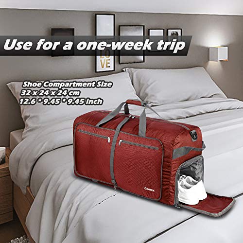Gonex 100L Foldable Travel Duffel Bag for Luggage Gym Sports, Lightweight Travel Bag with Big Capacity, Water Repellent (Red)