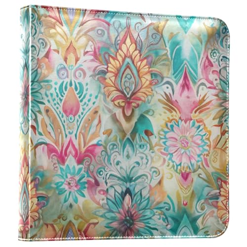 Álbum de fotos Scrapbook adhesivo DIY con patrón floral Ikat pastel, encuadernador de 3 anillos, 40 páginas, tamaño 8x10 miniatura 1
