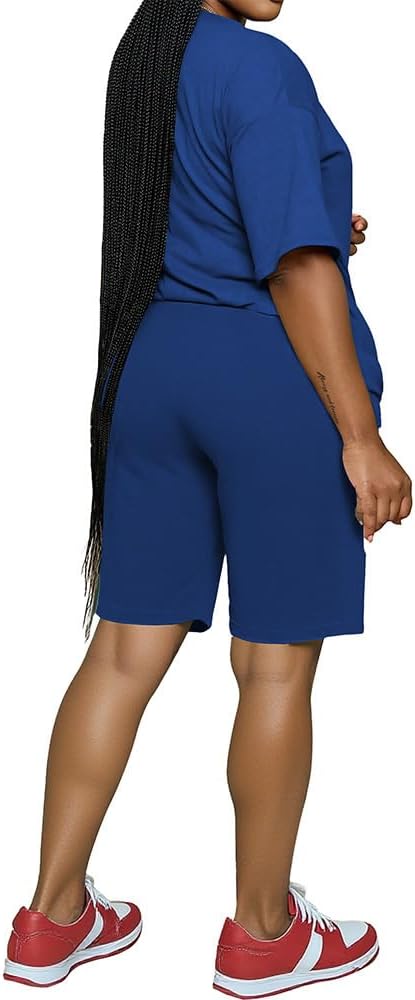 PINSV 2 Piece Sets for Women Summer Casual Short Sleeve Top and Short Workout Jogger Sets - Image 3