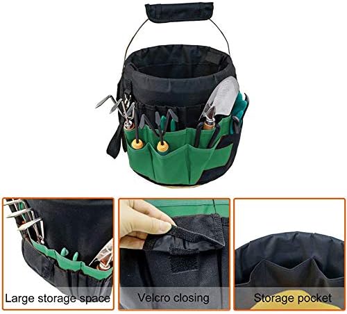 Green Gardening Tools Organizer 5 Gallon Bucket Tools Kit Storage Organizer with Handle, Garden 42 Pockets Tools Management Bucket Bag Trays, Insert Bucket Boss Tools Organizer (Tools Excluded), Black, 17.91 inch x 11.81 inch - Thumbnail 5