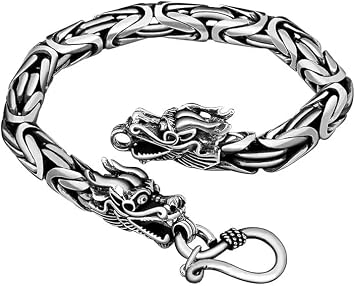 Silver Dragon Bracelet for Men  Dragon Head Heavy Mens Bracelet  Sterling Silver 925-4mm/5mm/6mm/7mm Width,