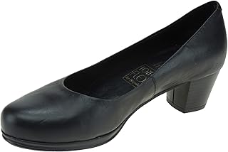 Desiree Zapato Piel Salón Tacón Ancho Bajo 5 Cm Total Flex Piso Goma Antideslizante para Mujer Negro Talla 36