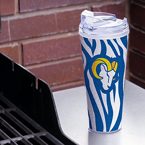 Image of Rico Industries NFL Football Glitter 24oz Acrylic Glitter Tumbler with Hinged Lid, Officially Licensed Double Wall Tumbler with Straw