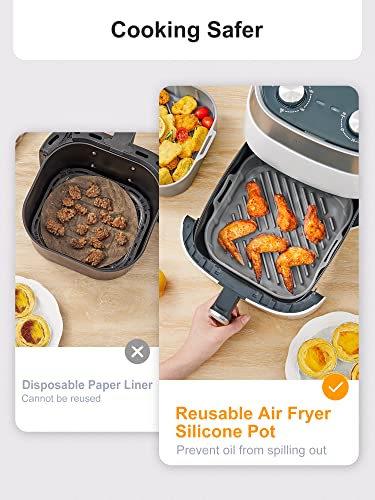 Smartake Air Fryer Silicone Liner, 8.7 Inch Heavy-Duty Air Fryer Pot, Extra Thick & Easy Cleaning, Food-Grade Reusable Durable Air Fryer Basket Accessories, 8. 7X8.7X2.6 Inch For 7-9Qt, Square - Grey #TOP7