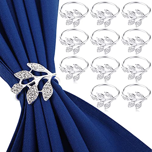 Hotop Napkin Rings Set Of 12, Thanksgiving Leaf Napkin Ring Holders Bridal Napkins Rings Glossy Napkin Holder Adornment For Vintage Christmas Holidays Fall Dinner Decor Favor Glitter Silver Series #TOP17