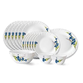 Larah by Borosil Nina Fluted Series Opalware Dinner Set | 21 Pieces for Family of 6 | Microwave & Dishwasher Safe | Bone-Ash Free | Crockery Set for Dining & Gifting | Plates & Bowls | White