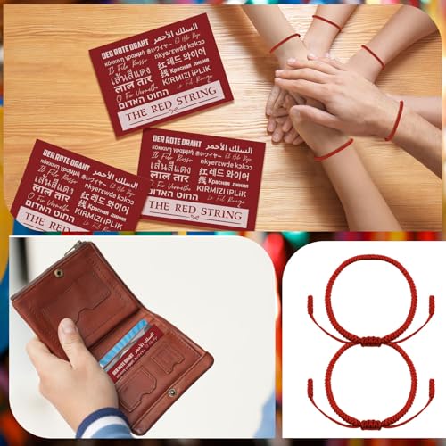 2 Pcs Red String Bracelets for Women Men with Cards Kabbalah Red Rope Bracelet for Good Luck Protection Energy Power Friendship Adjustable Braided Tie Bracelet Cord Thread3