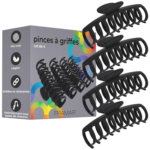 FRAMAR Grosse Pince Cheveux Femme - Pince a Cheveux Femme, Pinces à Cheveux Pour Femmes, Hair Clips, Grande Pince Cheveux – Noir 4pc
