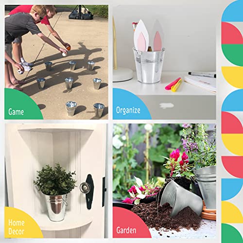 Dazzling Toys Galvanized Ice Bucket – Set of 6 Stainless Steel Buckets for Parties, Small Cocktail Bar & Champagne Chiller Metal Pot, Indoor & Outdoor Planters & Flower Pots, Fireplace Ash Bucket