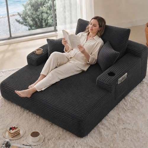 67 Oversized Corduroy Chaise Lounge with Pillows
