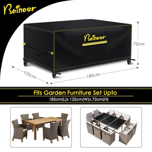 Beinear Garden Furniture Cover Waterproof Rectangular 185 x 122 x 72 cm, Outdoor Patio Rattan Sofa Table and Chair Set Cover with Air Vent, Windproof Buckles, Anti UV/Tear 420D Oxford Fabric 2 Beinear Garden Furniture Cover Waterproof Rectangular 185 x 122 x 72 cm, Outdoor Patio Rattan Sofa Table and Chair Set Cover with Air Vent, Windproof Buckles, Anti UV/Tear 420D Oxford Fabric - Image 2