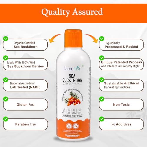 Image of Baton Himalayan Sea Buckthorn Pulp Pure Berry Concentrate, Rich in Omega 3-6-7-9 & Vitamin C, Immunity Booster, No Sugar Added, Supports Skin & Heart Health (500ml Pack 3)