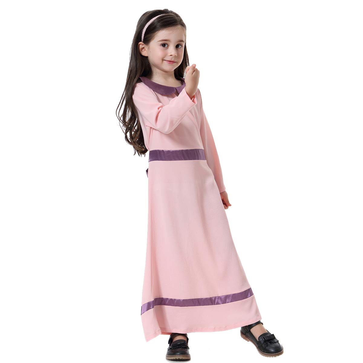 BaronHong Moslemiczny islamski arabska dziewczynka Abaya długi pasek na ubrania Thobe w zestawie, Rosa, 100 cm