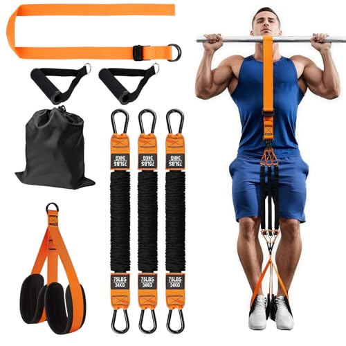 Bandes d'assistance à la Traction, Lot de 8 225 lbs réglable pour Musculation, 3 Bandes de Traction et 2 pédales de Repose-Pieds Stables, Soutien pour Les débutants Lors de l'entraînement de Traction