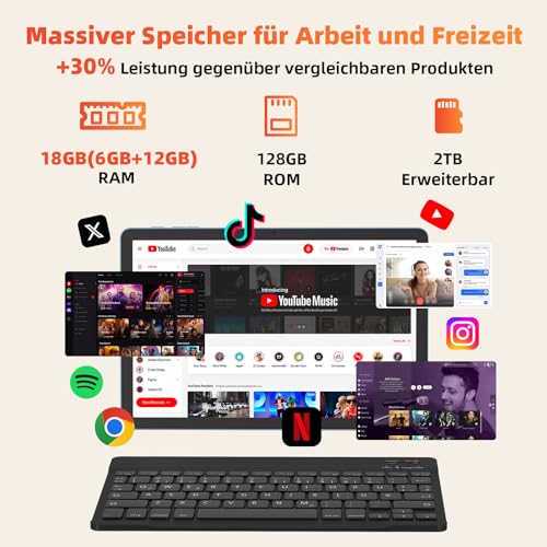 Tablet 11 Pollici Con Tastiera: Android 15 8000Mah Octa Core 18GB + 128GB 2TB Tf Tablet Pc - Wifi 6 Bt 5.2 1280*800 Fhd+Ips 13MP+5MP Fotocamera Con Mouse, Usb C, Adattatore, Custodia, Adattatore Otg - 3
