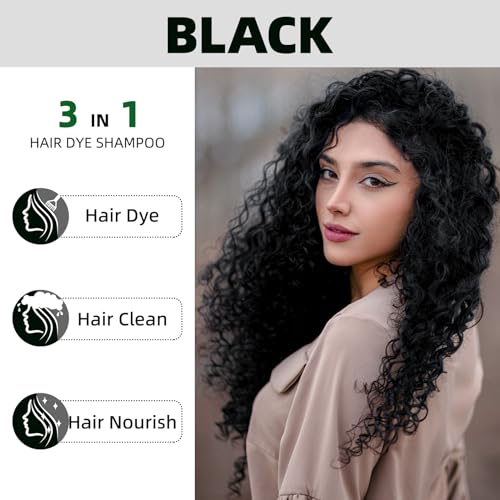 Black Hair Dye Shampoo 3 in 1 for Gray Coverag Color Shampoo for Women/Men Instant Herbal Semi Permanent champu para canas