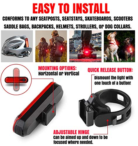 BLITZU Bike Tail Light, 2 Pack USB-C Rechargeable LED Bicycle Rear Lights photo 9