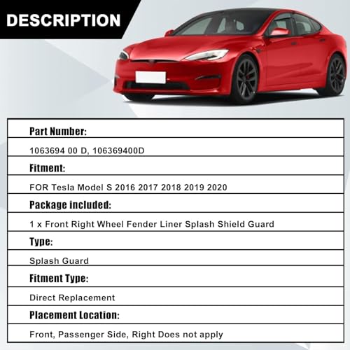 SecosAutoparts Wheel Arch Fender Liner Inner Front Right Compatible with Tesla Model S 2016-2020 Replace# 106369400D by SecosAutoparts - Used condition - Image 2