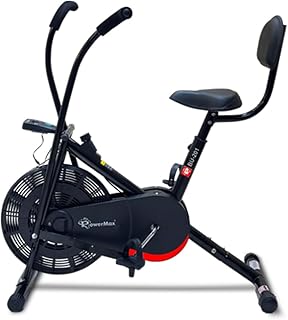PowerMax Fitness BU-201 Dual Action Air Bike/Exercise Bike for Home |Gym Cycle for Workout With Adjustable Cushioned Seat | Non-Slip Pedals | Moving Handles Black Gym Bike
