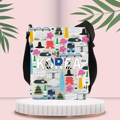 FUSTMW Korea Gifts Korean Crossbody Bag Korea Traditional Gift for Korean Keepsake Cross Body Bucket Bag with Shoulder Strap3