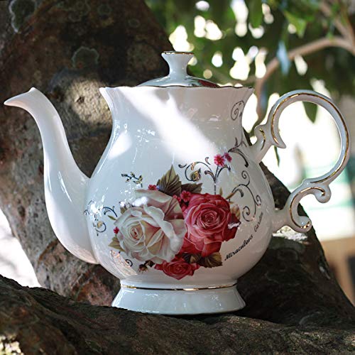 Jomop European Style Ceramic Flower Teapot Coffee Pot Water Pot Porcelain Gift Large 5.5 Cups (1, Rose) by Jomop - Image 3