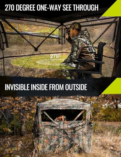 TIDEWE Hunting Blind 270°See Through with Carrying Bag, 1-2 Person Pop Up Ground Blinds, Portable Resilient Hunting Tent (Forest Fade Camo)