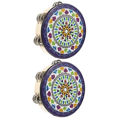 Vaguelly 2pcs tambourine percussion hand drum Handheld plastic hand drum mini hand drum bell toddler playset musical instrument kids hand drum hand toys child Metal ring double row