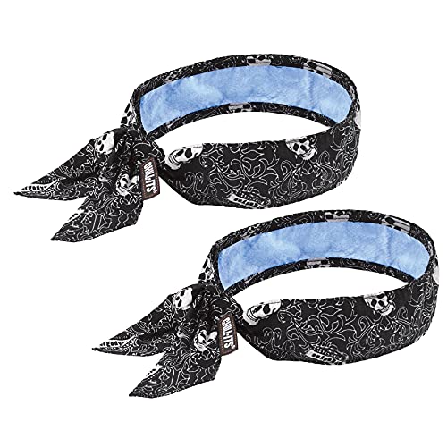 Image of Ergodyne Chill Its 6700CT Cooling Bandana, Lined with Evaporative PVA Material for Fast Cooling Relief, Tie for Adjustable Fit, Skulls, 2-Pack