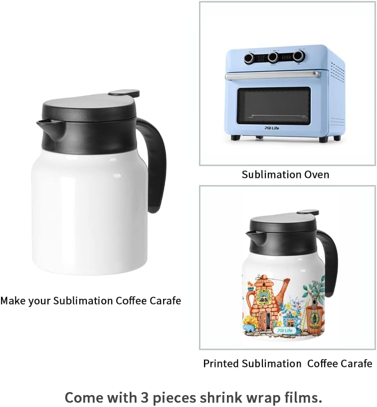 PYD Life Thermal Carafe Sublimation Blanks Coffee Pot 32 OZ White Large 1 Liter Stainless Steel Double Wall Vacuum Insulated Flask for Sublimation Oven Print 2 Pack
