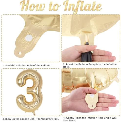 Image of Champagne Gold Large Number 3 Balloon, 40 Inch Light Gold Foil Helium Number Balloons, Giant Mylar Number 3 Balloons for 3 Years Old Birthday Party Anniversary Decorations
