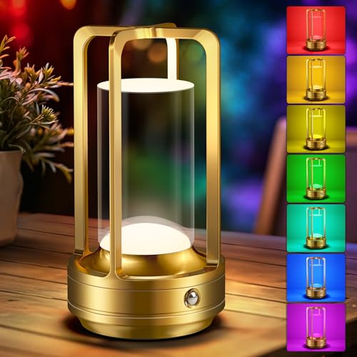 Image of Portable Table Lamp for Outdoor Indoor: Cordless Rechargeable Desk Lamp with 10 Colors - Shower Lamp with Stepless Dimmable - Metal Battery Operated Lantern Light for Bedroom /Bar /Coffee Shop /Camping