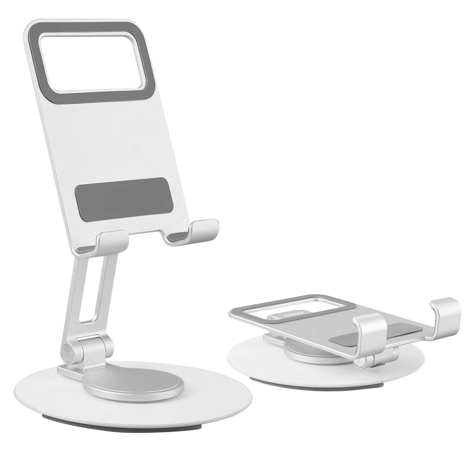 VILLNO Foldable Cell Phone Stand, 360° Rotatable Mobile Phone Holder for Desk, Portable Metal Cell Phones Stand, Compatible with All Mobile Phones, iPhone 14, iPad, Tablets (Silver)