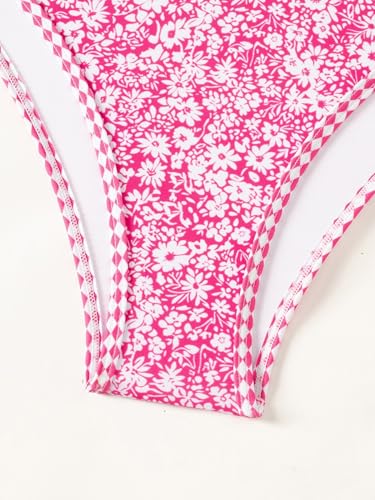 Image of Fanuerg Women's Triangle Bikini Sets O Ring Linked Two Piece Swimsuits Floral Printed Cheeky Bathing Suit