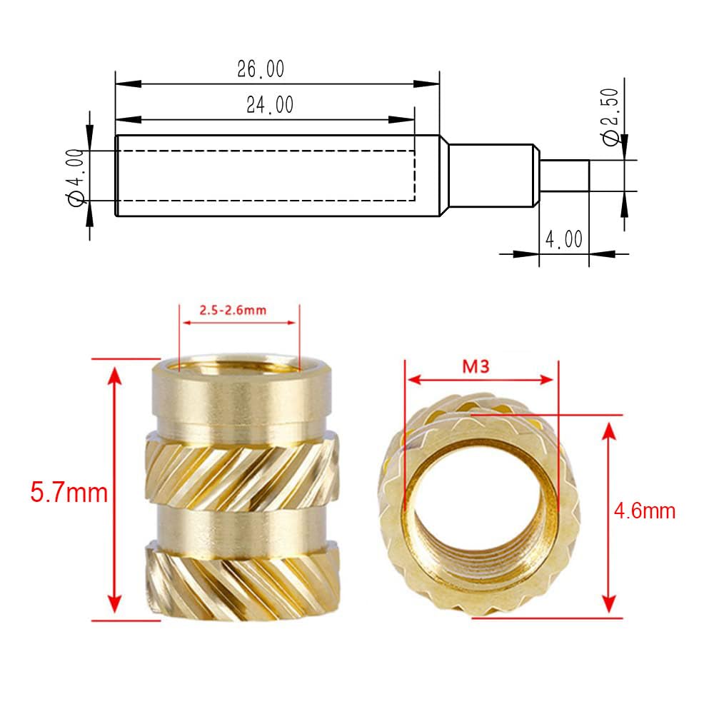 100 Inserti Filettati M3 In Ottone - Per Stampanti E Plastica